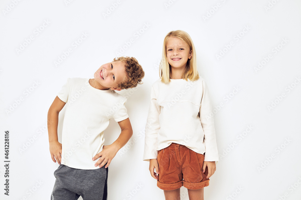Two preschool children boy and girl little cheerful cheery friends fun childhood Two preschool children boy and girl little cheerful cheery friends fun childhood
