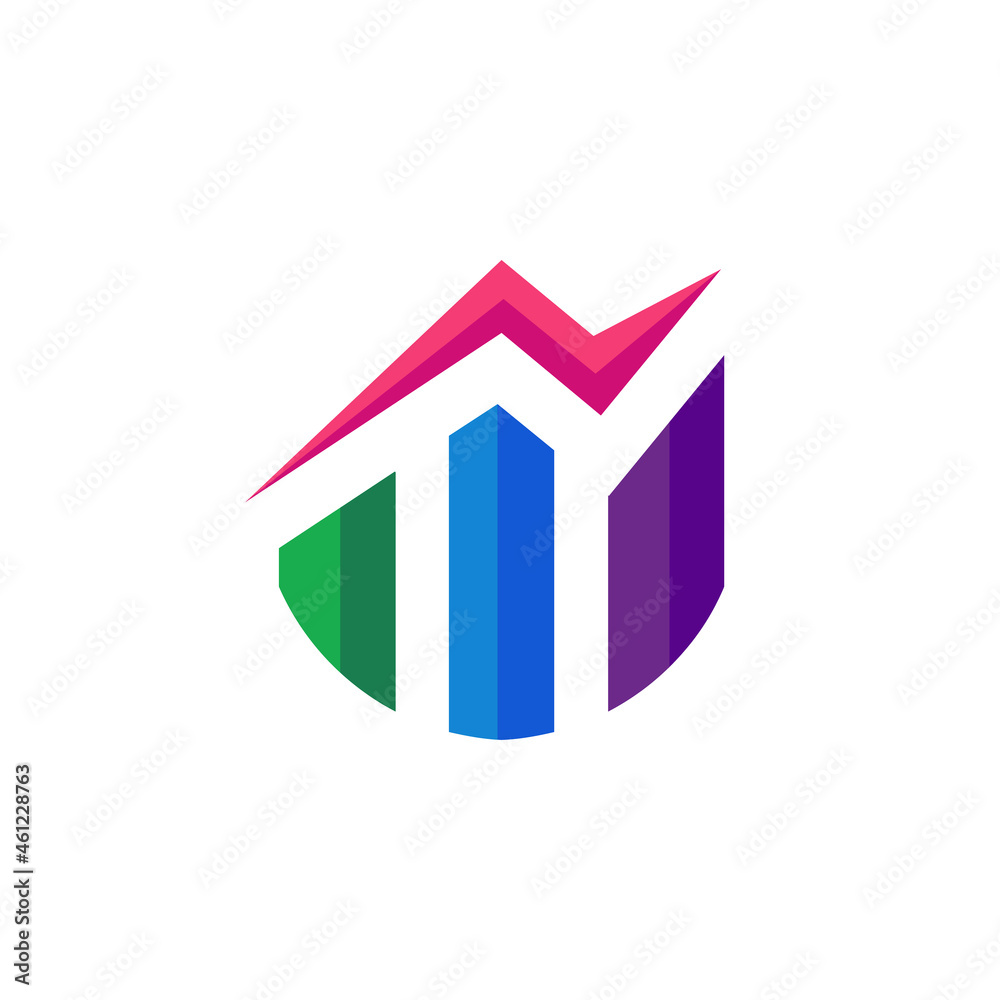Building analytics , flat minimalist logo design vector , in white background.
