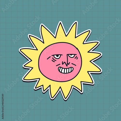 Hand drawn happy sun sticker  vector