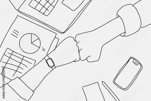 Business people doodle vector doing a fist bump
