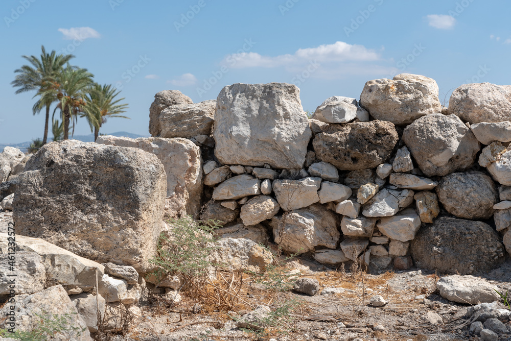  Ancient stone wall at Tel Megiddo National Park in northern Israel
