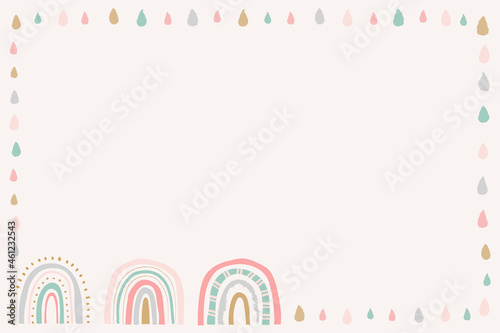 Rainbow frame, cute doodle border vector