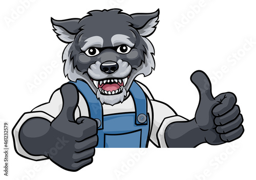 Wolf Mascot Plumber Mechanic Handyman Worker