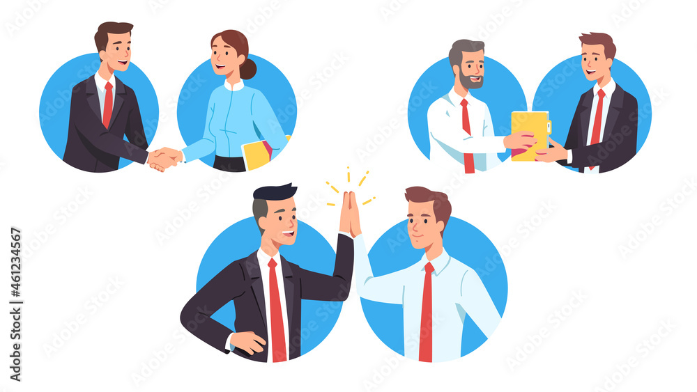 Business workers greeting each other making deal Business workers greeting each other making deal