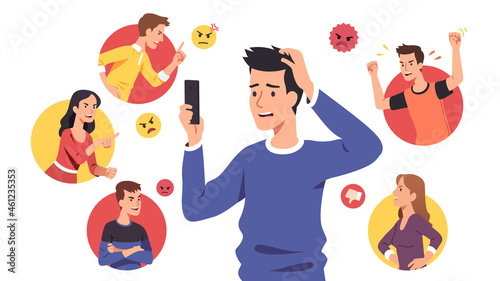 Angry people bullies send aggressive messages