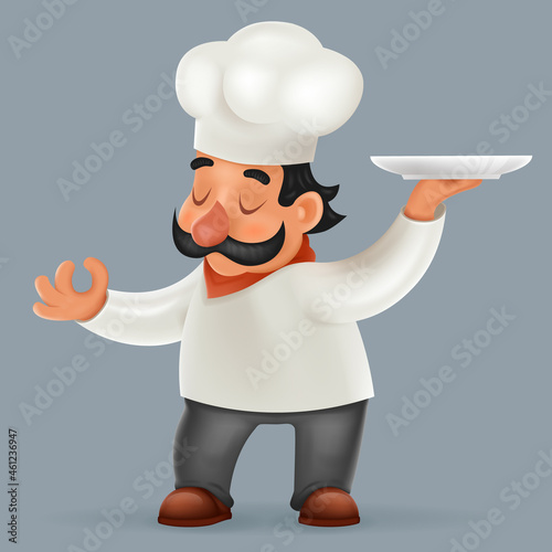 Chef cook serving food realistic cartoon character design vector illustrator