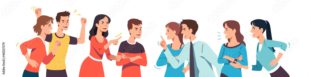 Angry men, women different groups arguing, fighting Angry men, women different groups arguing, fighting