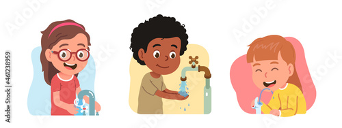 Kids characters quench thirst. Hydration, hygiene