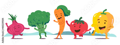 Animated vegetables cartoon characters dancing