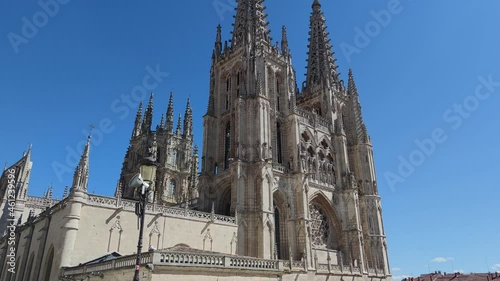 Doble campanario, rosetón y cimborrio catedral gótica siglo XIII de Burgos, España photo