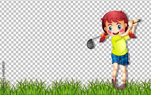 Golf player cartoon character on transparent background