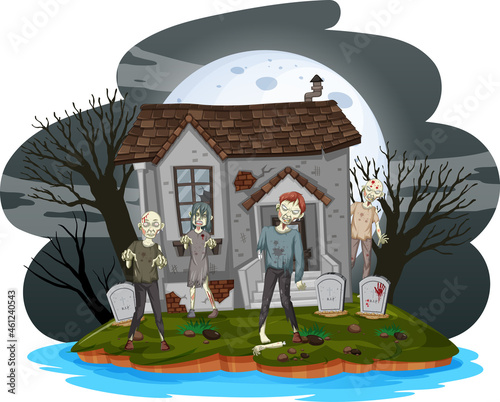 Creepy zombies at graveyard