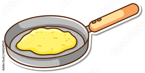 Sticker omelette in a pan on white background