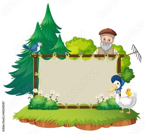 Canvas frame template in the garden scene isolated on white background