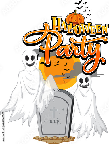 Ghost Halloween Party with Headstone