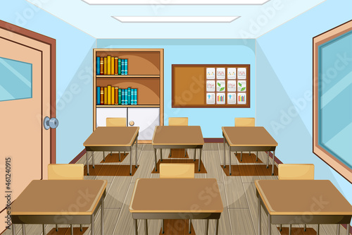 Classroom interior design with furniture and decoration