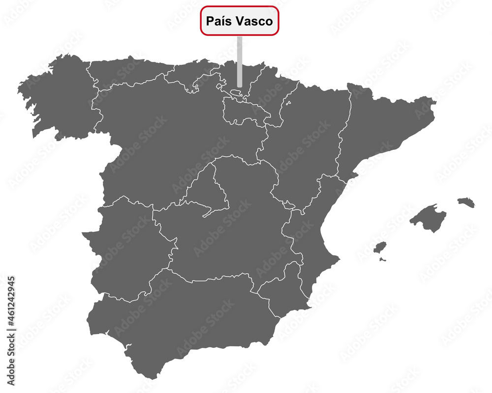 Landkarte von Spanien mit Ortsschild Pais Vasco