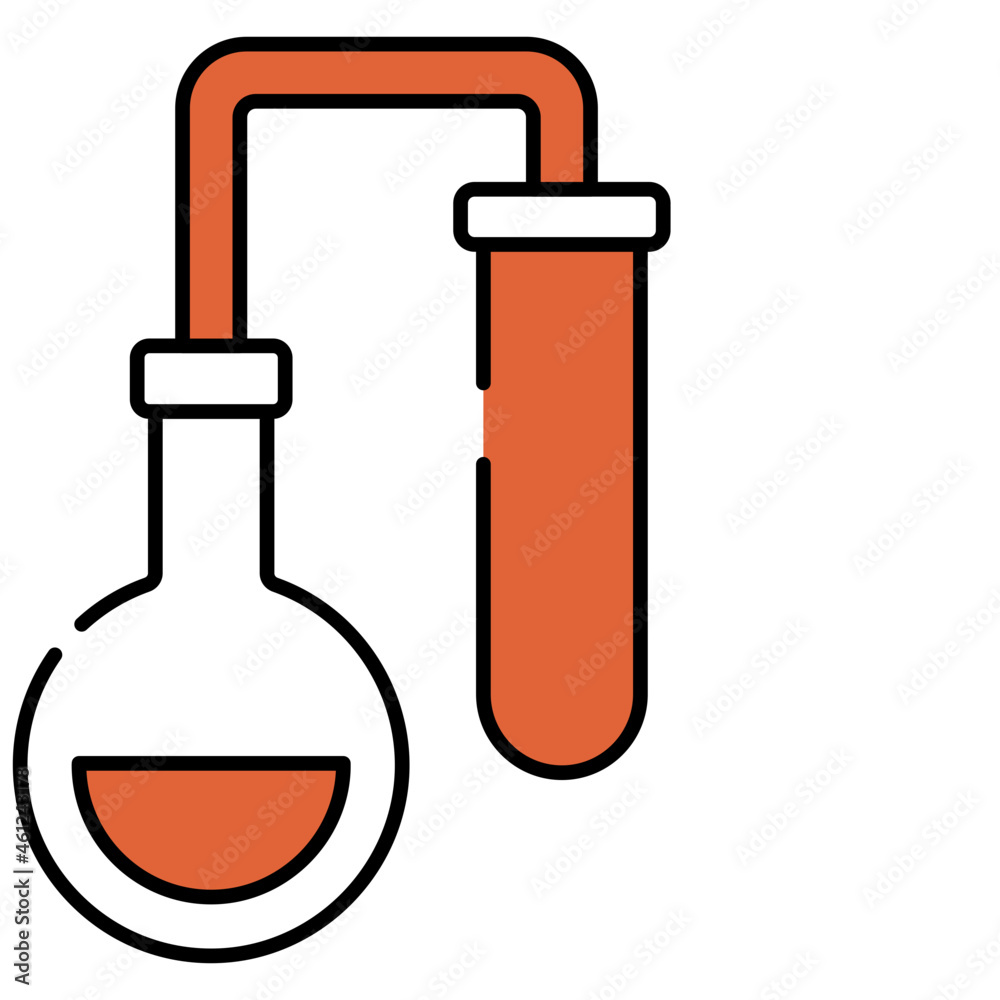 Chemical flask with test tube icon in flat design, chemical experiment concept vector Chemical flask with test tube icon in flat design, chemical experiment concept vector