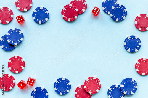 Poker gambling chips. Red and blue chips for casino games photo