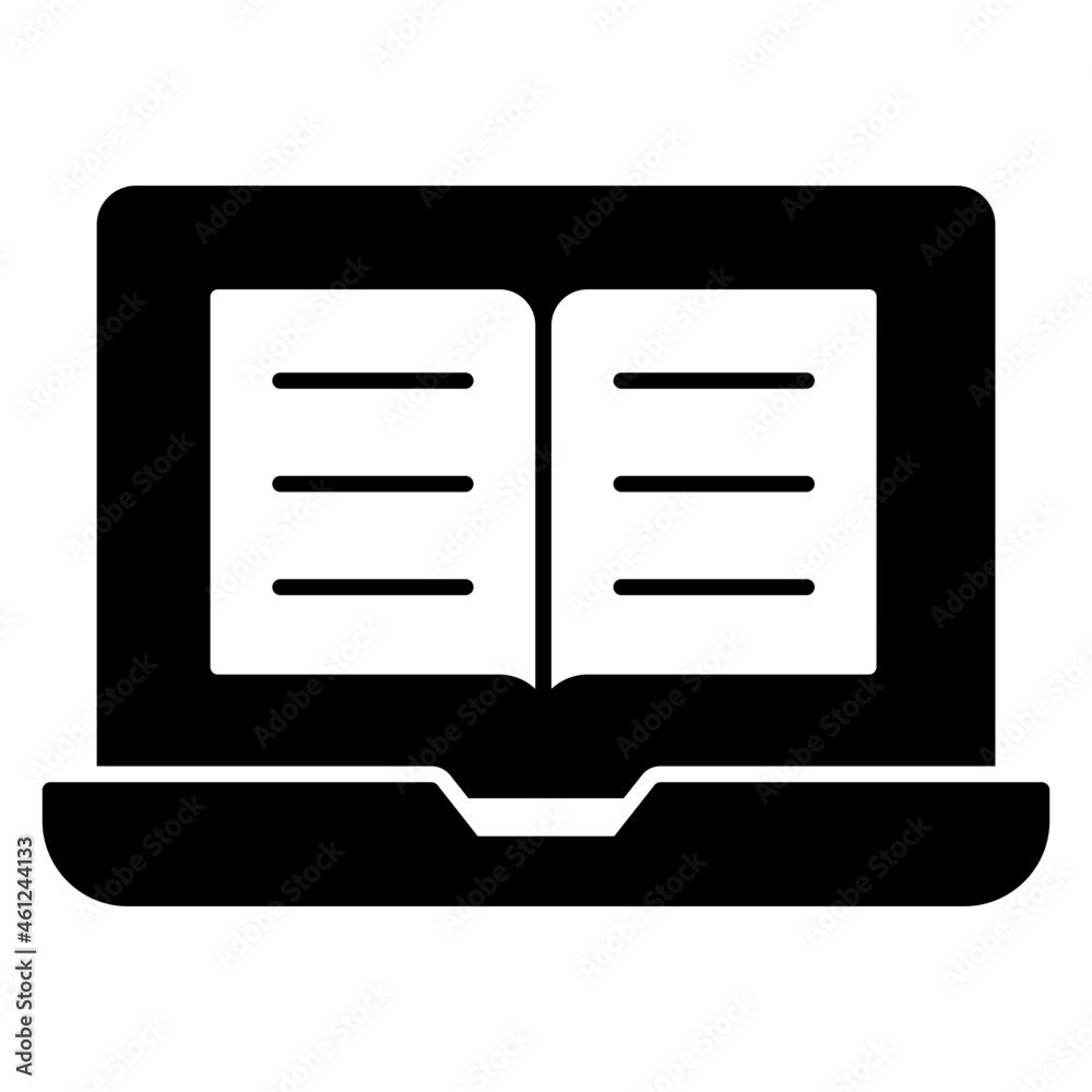 Book inside laptop, solid design of e book Book inside laptop, solid design of e book
