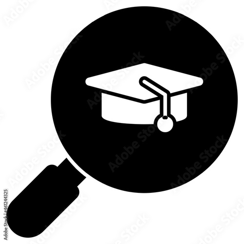 Mortarboard inside magnifying glass, solid design of academic search