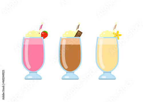 Set of flat milkshakes in glass.