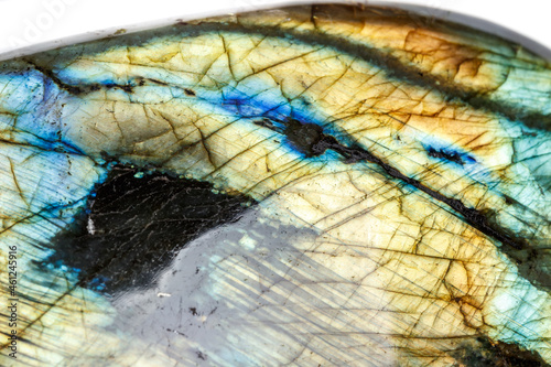 Macro Labradorite mineral stone on white background