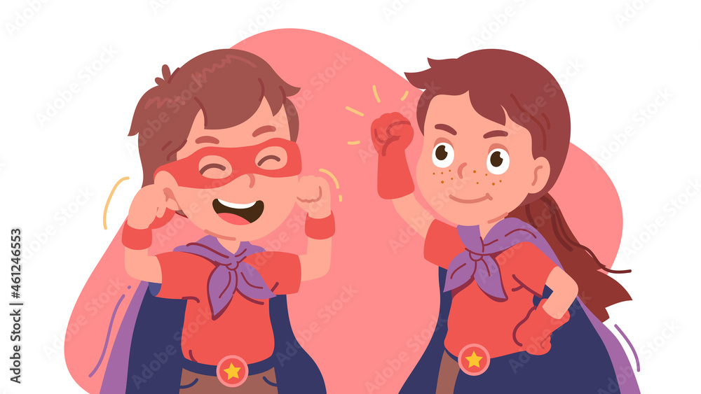 Brave kids wearing eye mask playing superheroes Brave kids wearing eye mask playing superheroes
