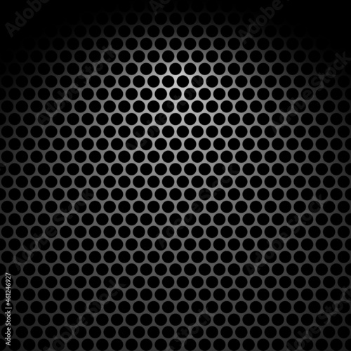 Abstract Dark Metal Cell Background with Light Effect. Perforated Texture Seamless Pattern Background. Round Dot Cyber Technological Backdrop.