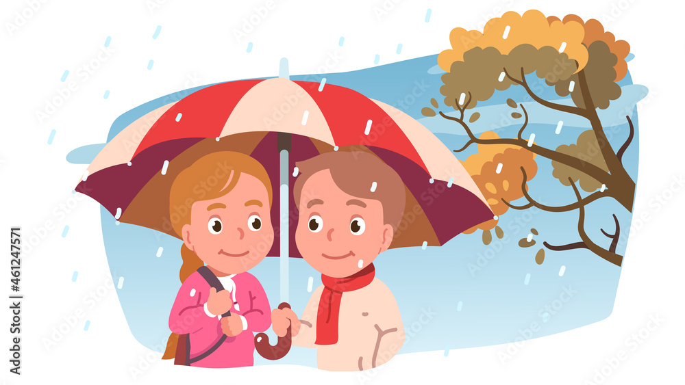 Girl and boy couple under umbrella smiling at each other Girl and boy couple under umbrella smiling at each other