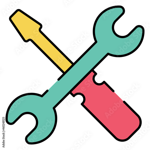 Screwdriver with spanner denoting concept of repair tools