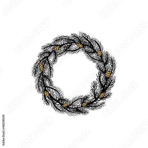 Wreath with hand painted fir branches.