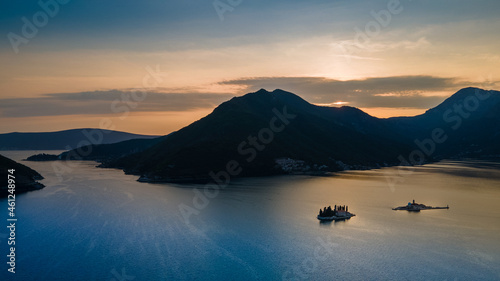 Sunset in Bay of Kotor in Perast Montenegro