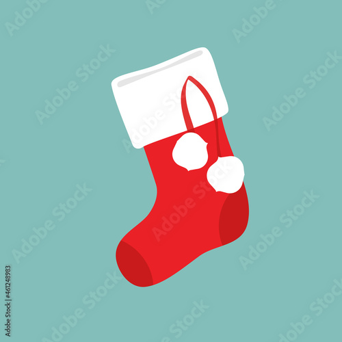 Vector illustration red christmas present sock with snowflake. Christmas sock