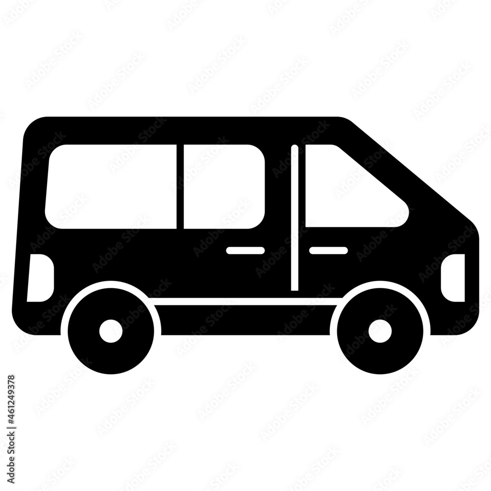 A solid design icon of road transport, minivan vector
