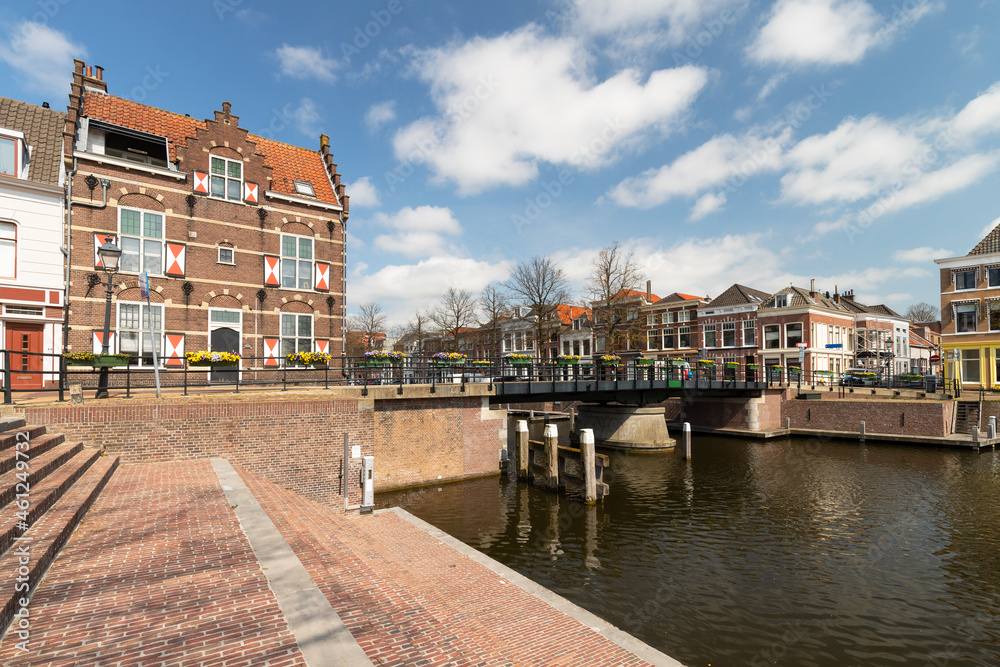 Canal houses and bridge in the center of Gorinchem in the Netherlands.