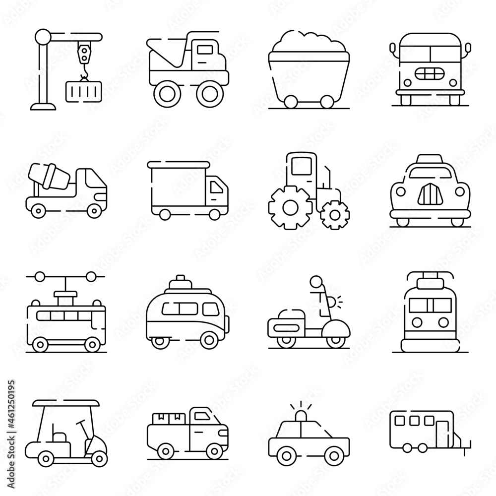 Pack of Transport and Vehicles Linear Icons
Pack of Transport and Vehicles Linear Icons