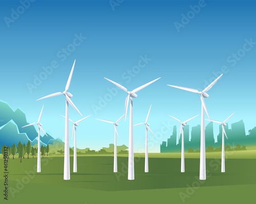 Vector background. Energy power banner on green fields. © Real Vector