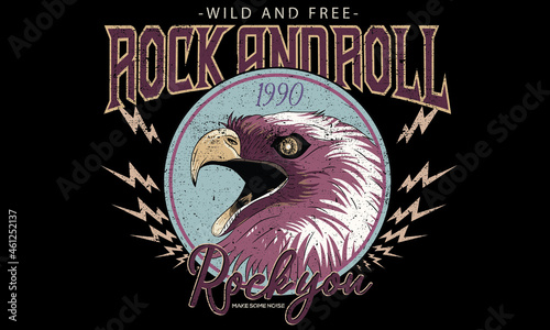 Eagle face rock and roll logo design for t shirt and others. 