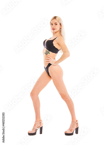 Full body portrait of a young beautiful blonde woman