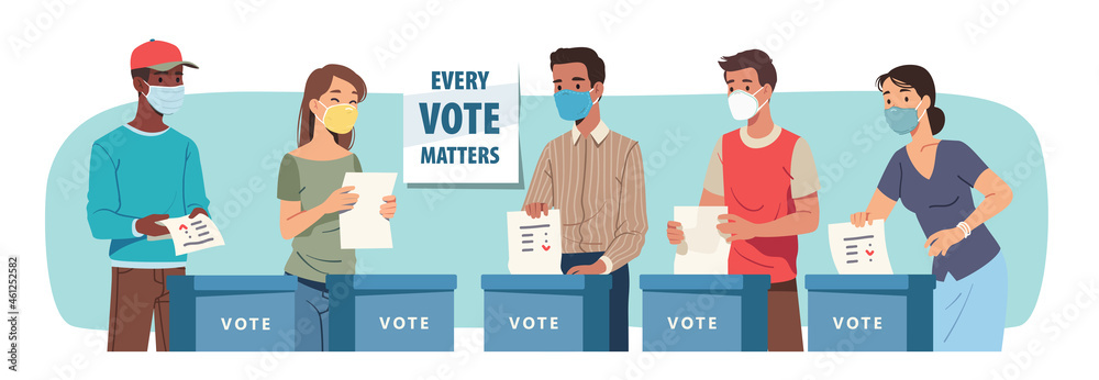 Voting process during pandemic. Polling place Voting process during pandemic. Polling place