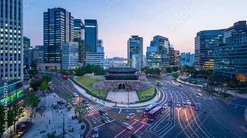 Day to night,Time lapse Traffic.At Sungnyemun Gate in Seoul,South Korea.
 photo