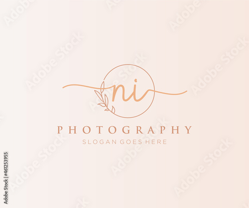 Initial NI feminine logo. Usable for Nature, Salon, Spa, Cosmetic and Beauty Logos. Flat Vector Logo Design Template Element.