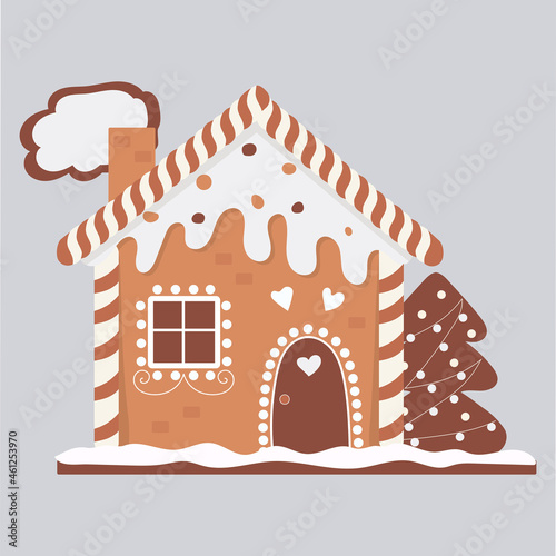 Gingerbread house. Christmas cookies and candies. Cute vector illustration