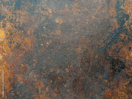 Beautiful textured rusty steel background with stains and scratches. flat lay