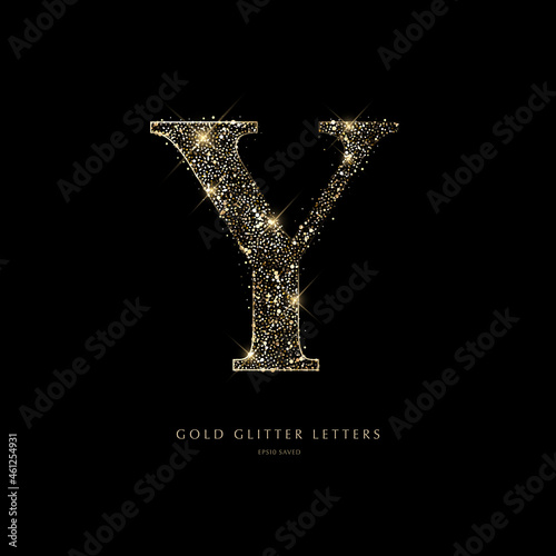 Glittering golden letters on a black background, shiny letters