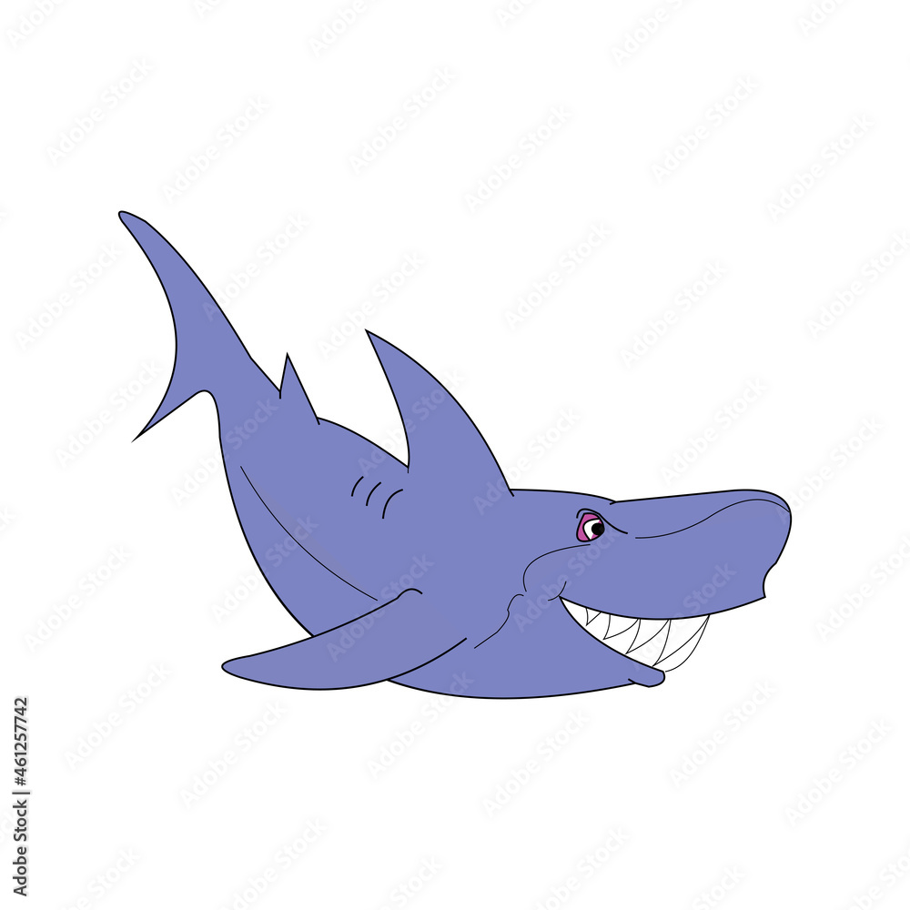 Fototapeta premium Vector illustration, ferocious shark attacks, on white background.