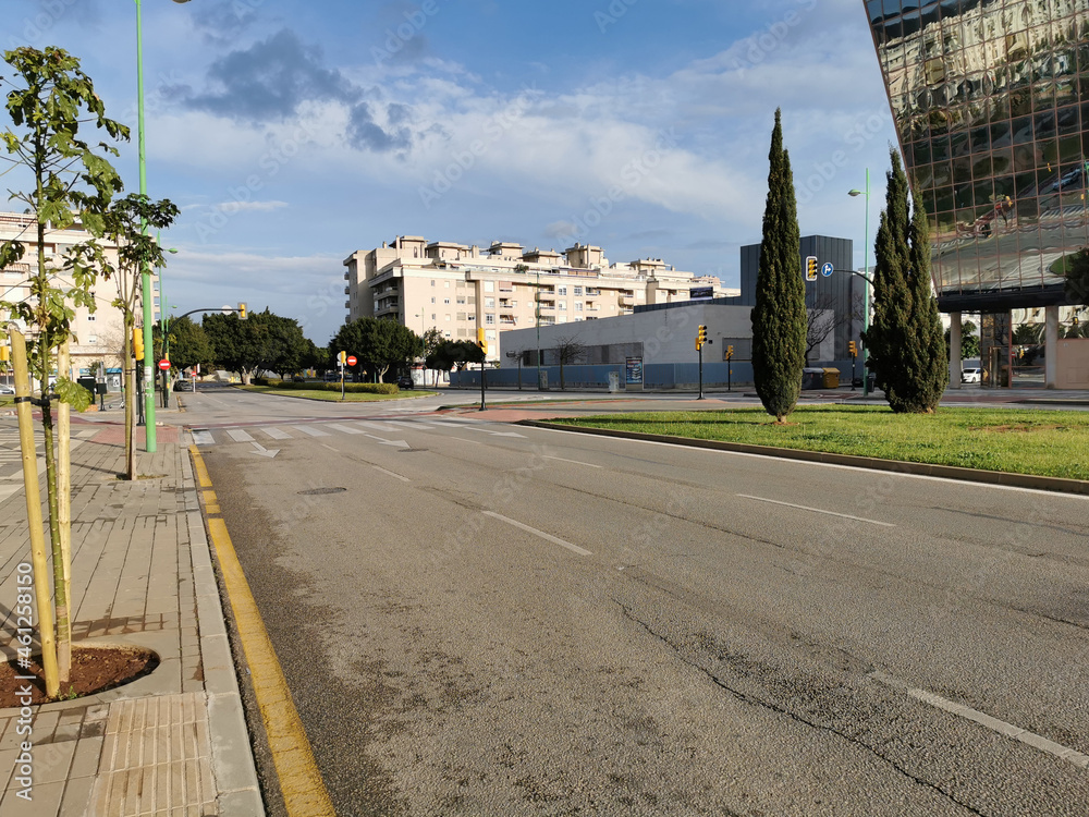 Málaga, Spain - March 03, 2021: View of streets in Teatinos neighborhood