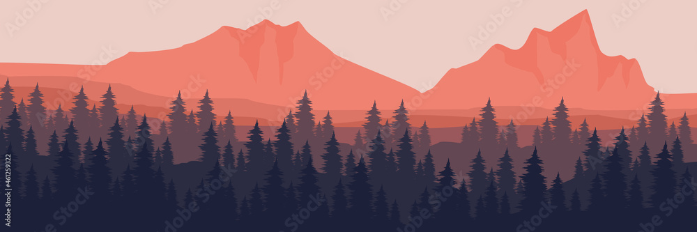 sunset landscape mountain scenery vector illustration for pattern background, wallpaper, background template, backdrop design, and design template
