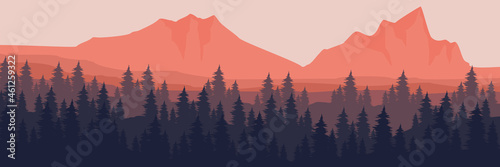 sunset landscape mountain scenery vector illustration for pattern background, wallpaper, background template, backdrop design, and design template